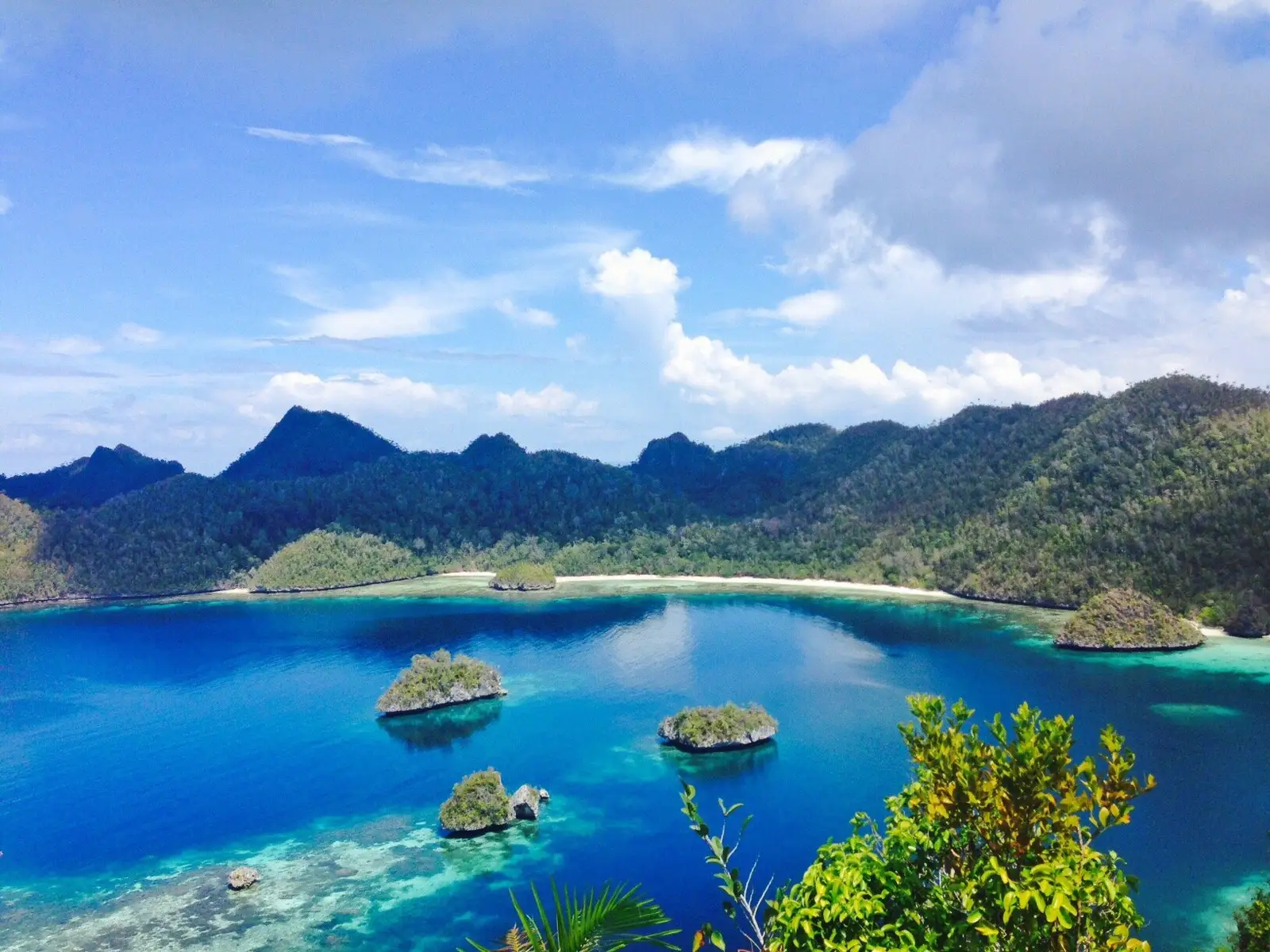 Wayag's steep green islets standing in deep blue water